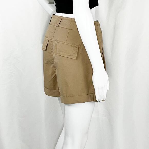 Frame Tan Khaki Front Pleats Rolled Hems Shorts Sz6 Pockets Zip Fly Button NWT - Picture 12 of 14